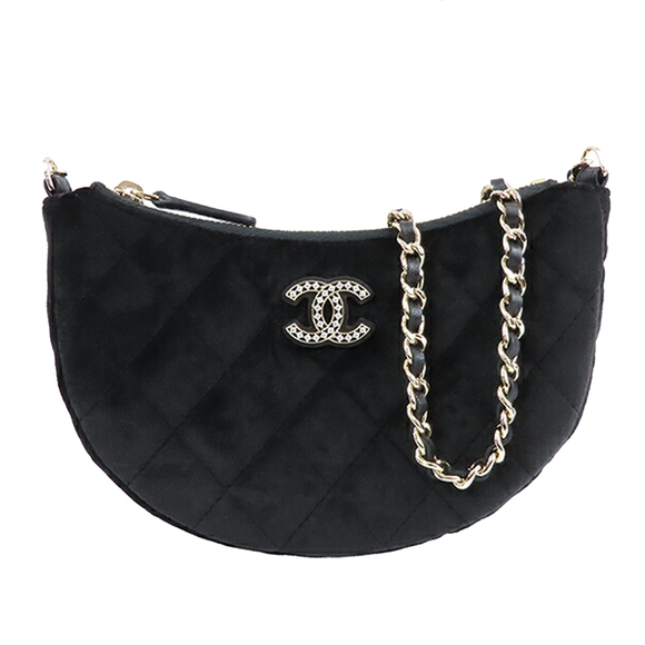 Pre-Loved Chanel CC Quilted Velour Half Moon Chain Crossbody - Picture 1 of 12